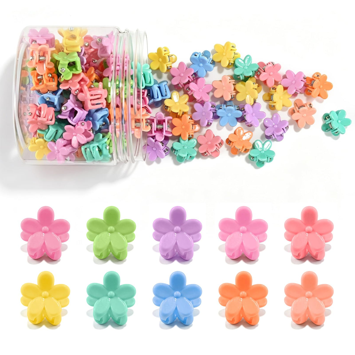 SAOROPEB 100Pcs Mini Flower Hair Clips, Colorful Hair Accessories (Glitter)