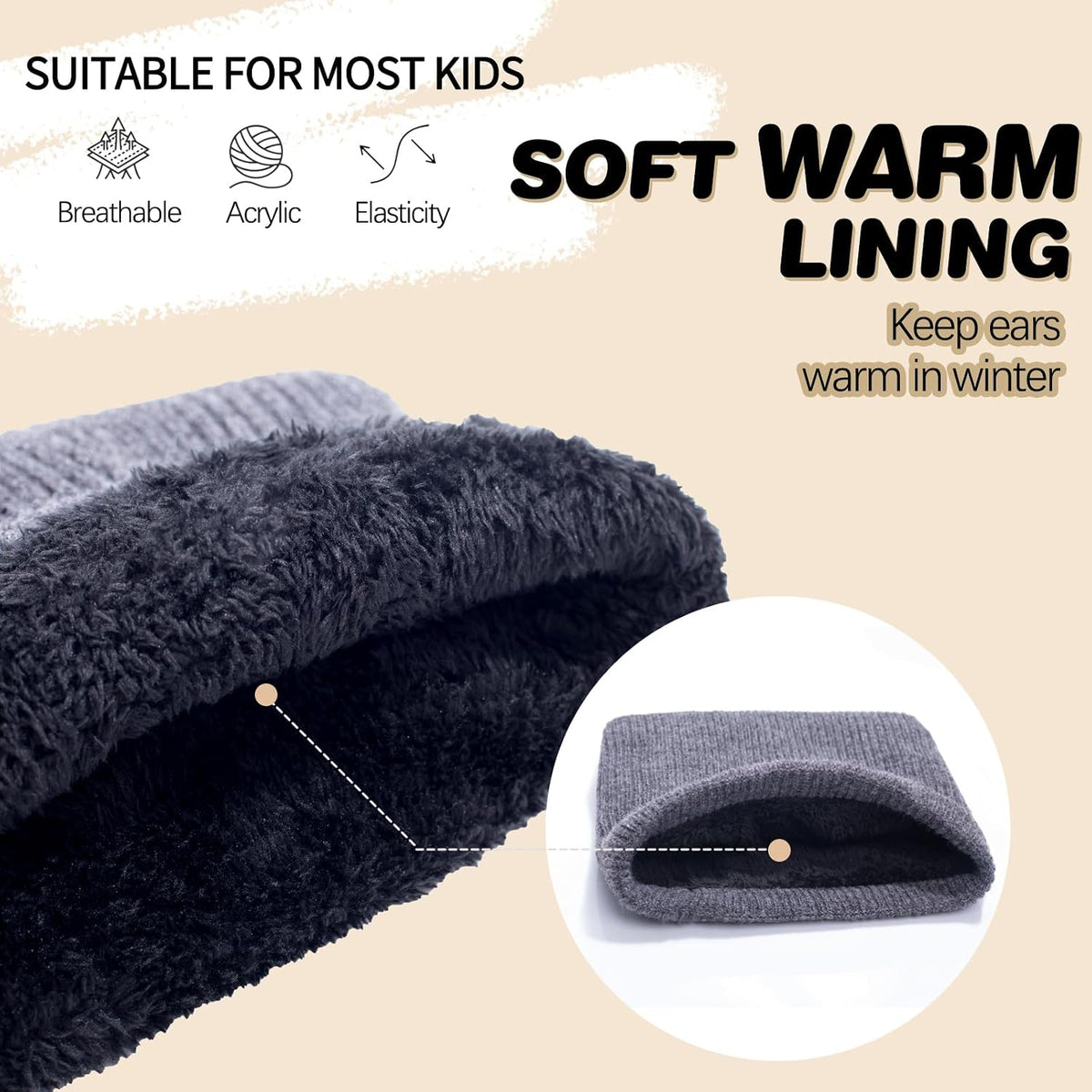 Kids Neck Warmer Winter Neck Gaiters Knitted Infinity Scarf for Boys Girls Fleece Lined Ski Mask for Cold Weather