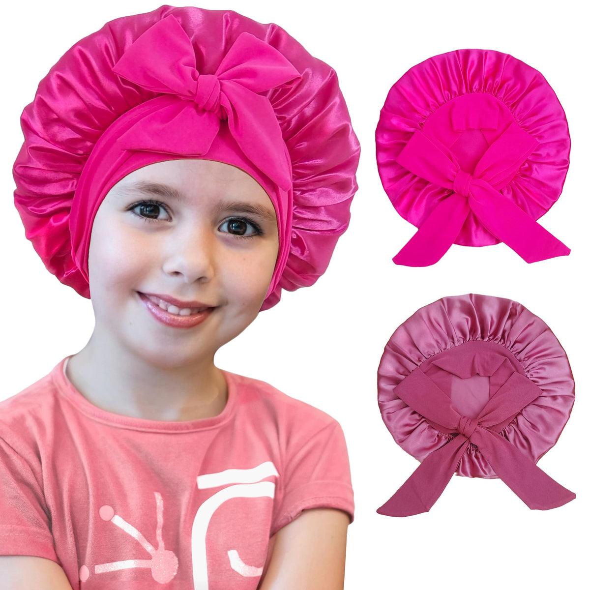 Silk Bonnet for Kids, Satin Hair Bonnet for Sleeping with Tie Band
