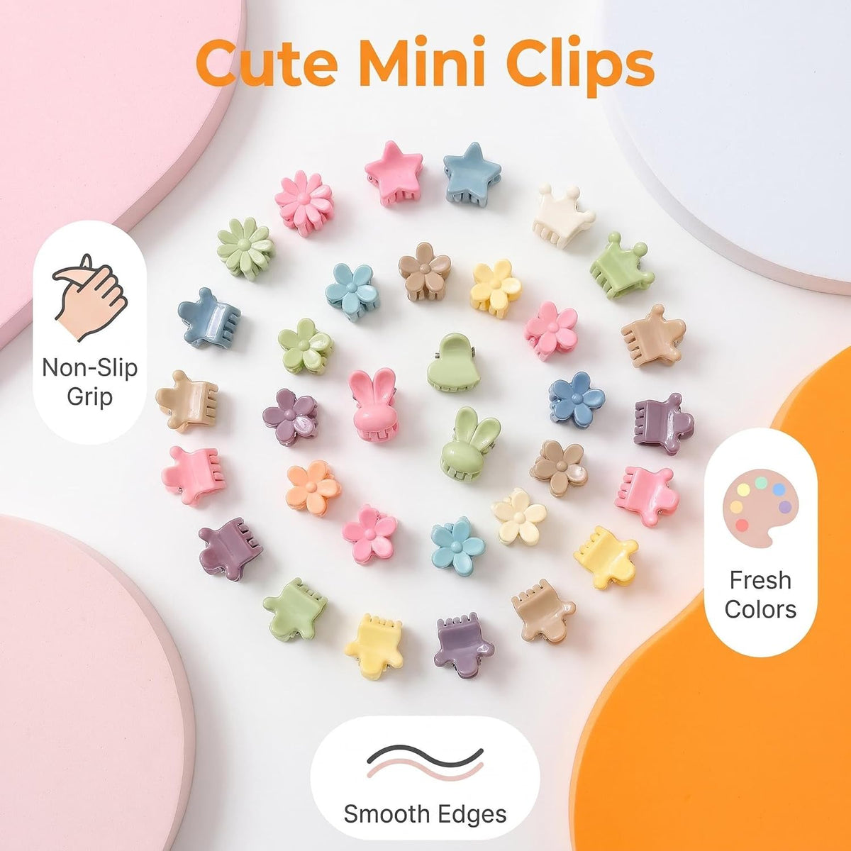 100 Pcs Mini Hair Clips for Girls, Cute Pastel Flower & Animal Design Clips, Durable Plastic Hair Accessories for Toddlers and Kids