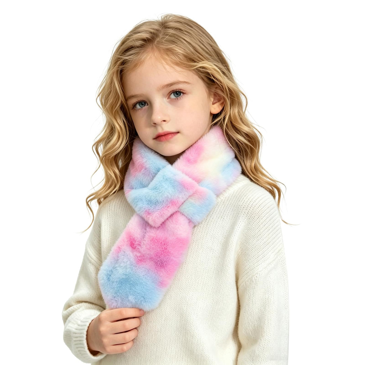 Warm Kids Scarf For Girls Winter Fuzzy Scarves Colorful Ski Windproof Neck Warmer