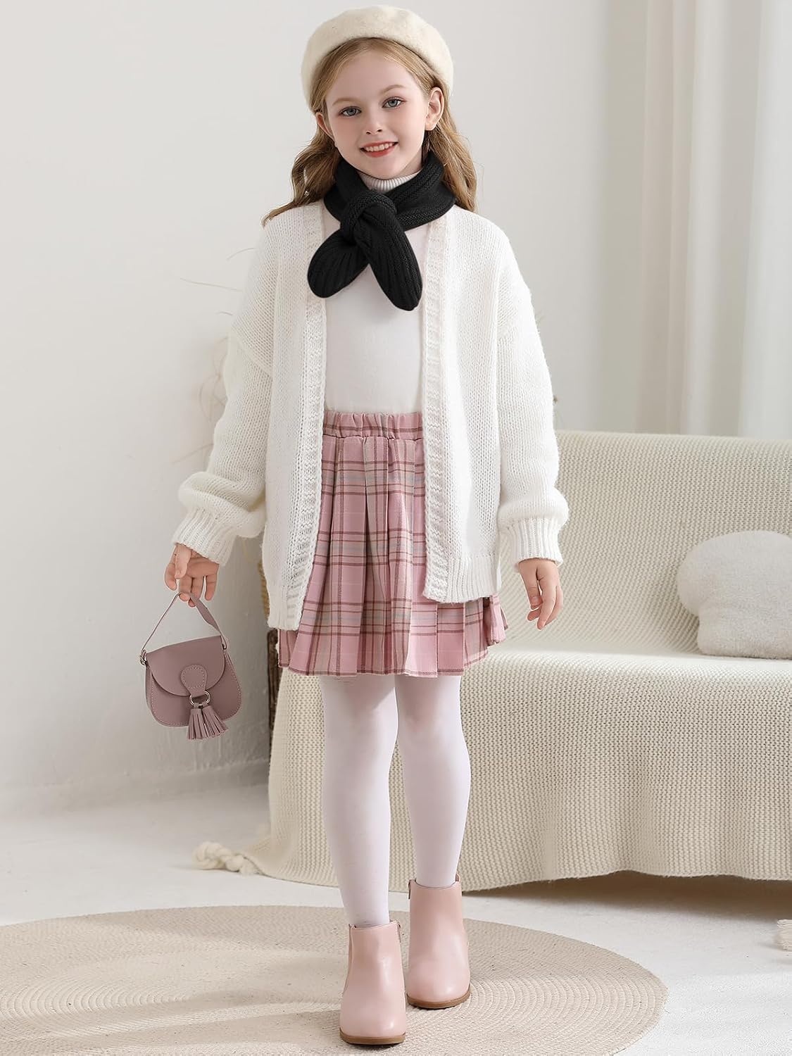 Haloumoning Kids Girls Knit Scarf Toddler Warm Winter Cross Tie Wrap Neck Warmer Cute Scarves 1-14 Years