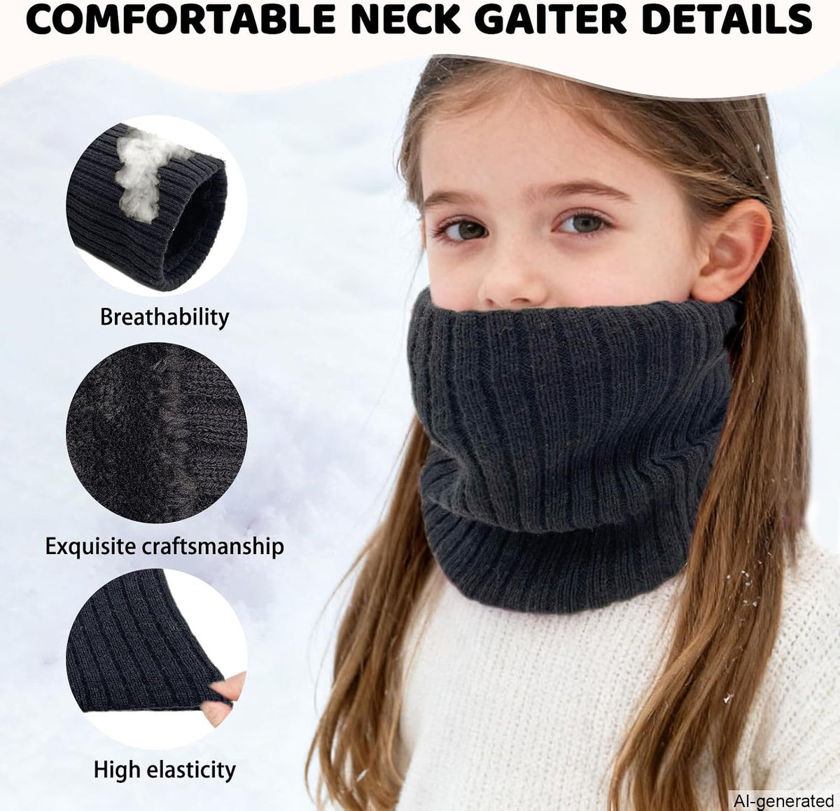 Kids Fleece Neck Warmer Gaiter Winter Scarf for Boys Girls Windproof Soft Thermal Infinity Scarf for Cold Weather