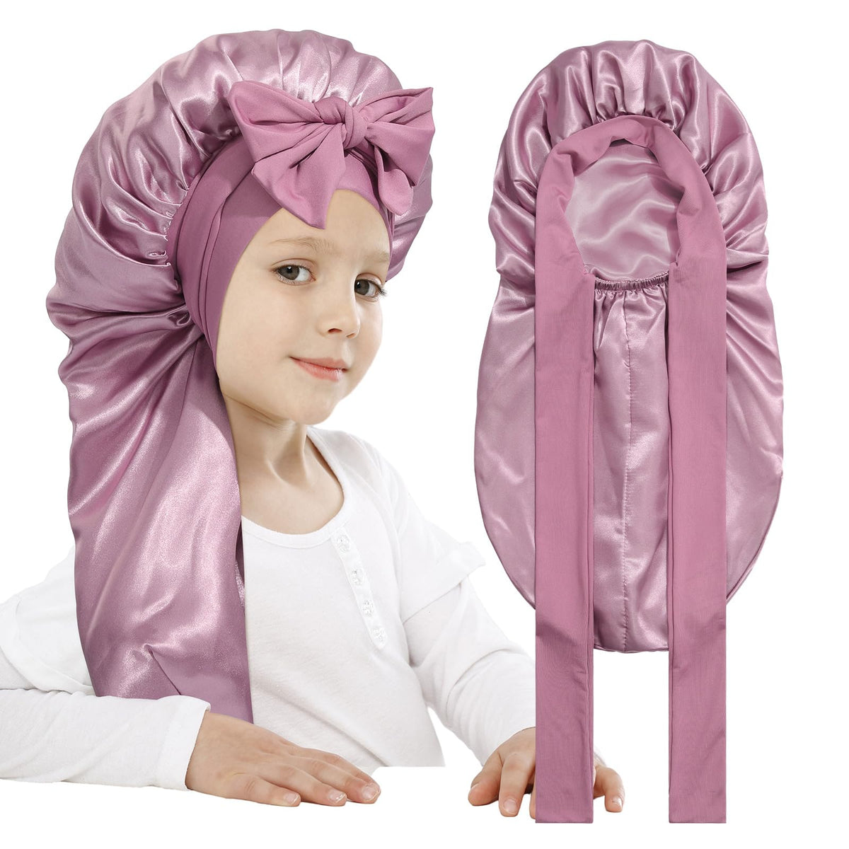 AWAYTR Kids Satin Bonnet for Girls Braids Long Hair Bonnet Sleeping Cap