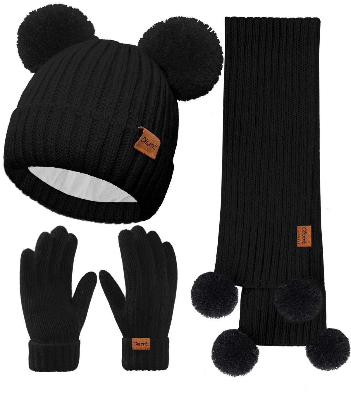 Kids Winter Hat Gloves Scarf Set, Knit Neck Warmer for Boys Girls Beanie & Mittens with 2 Sizes (2-8 & 9-15 Years)