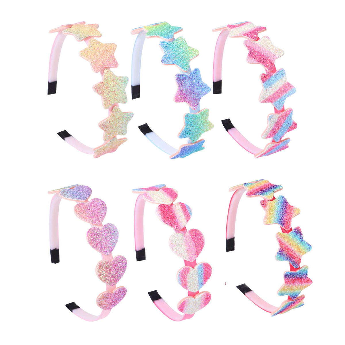 6 Pack Girls Headbands Glitter Kids Hair Accessories Bow/Heart/Star Shaped Sweet Hairband For Toddler/Girls/Teens
