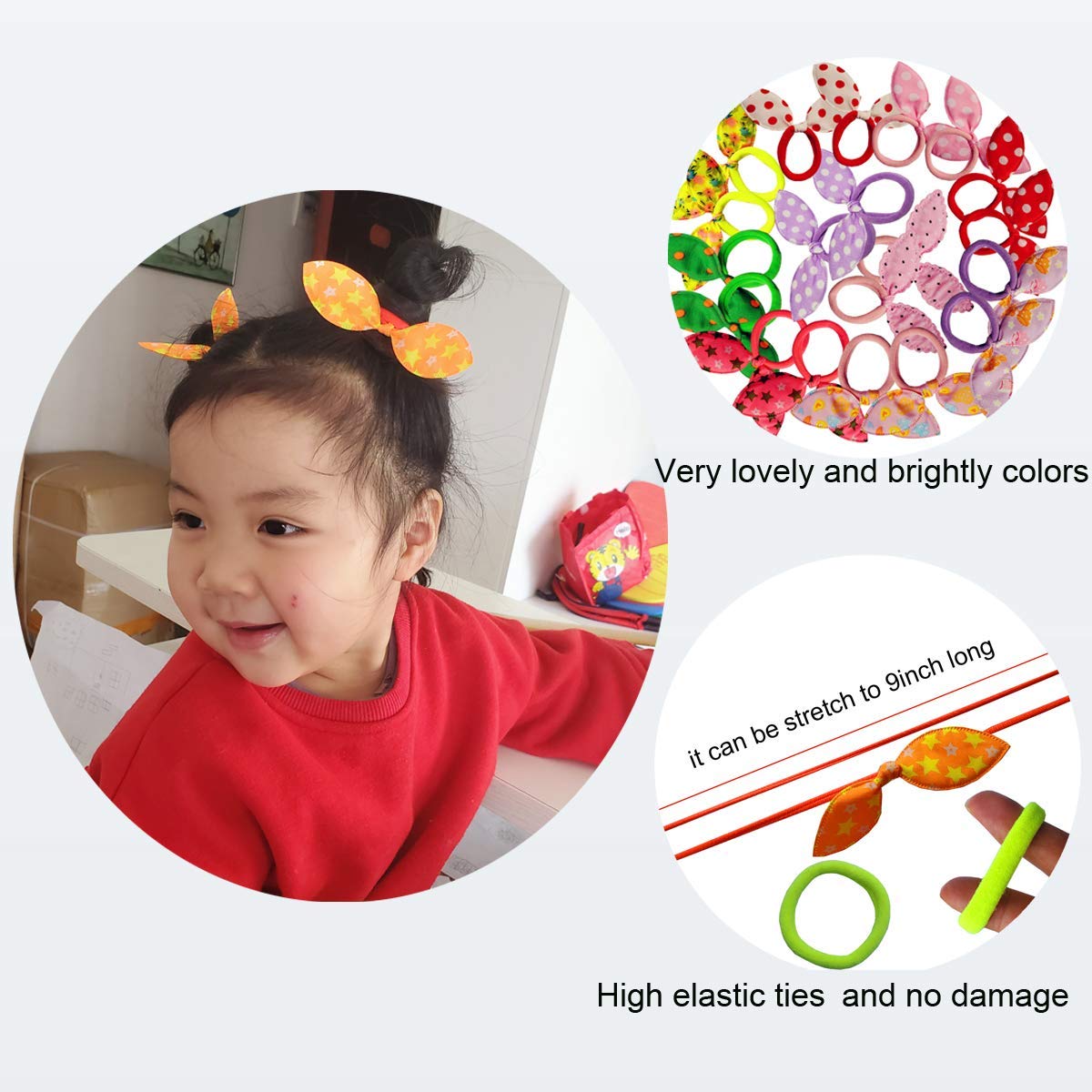 40 PCS Girls Rabbit Ear Hair Ties for Toddler Girls Cotton Hair Bands Women No Crease Ponytail Holders Colors Randomly