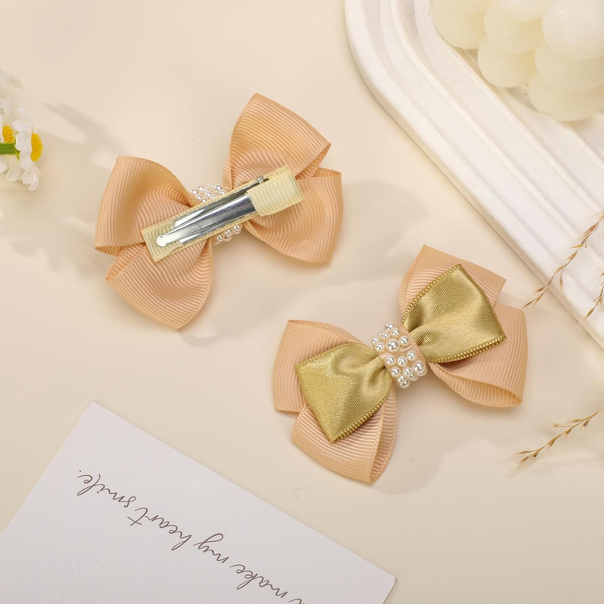KISZU 3 Inch Hair Bows Clips Grosgrain Ribbon Alligator Clips Hair Accessories for Girls Toddler Kids Children Teens Women - Gold