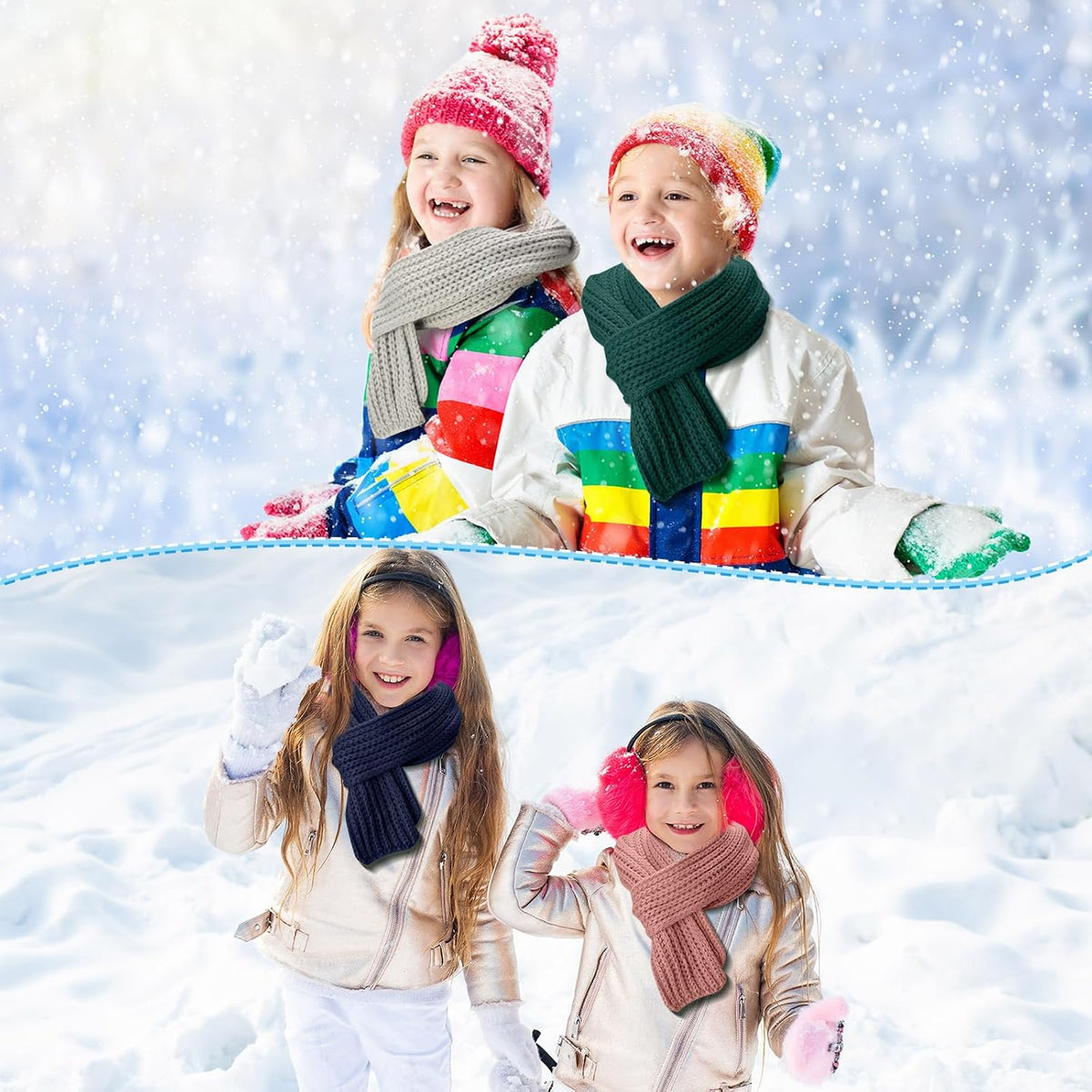 Liitrsh 24 Pcs Kids Scarf Bulk, 47 Inch Long Toddlers Winter Knitted Scarf Thick Warm Neck Warmer Scarves for Girls and Boys