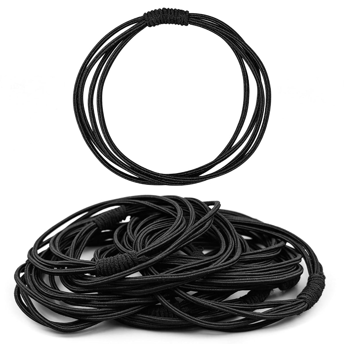 XieNie 50pcs Black Hair Ties for Women Girls with Thick Long Heavy or Curly Hair, Strong Hair Elastics No Damage 4Bands Tied Together High Ponytail Holders Hair Bands, Hair Accessories