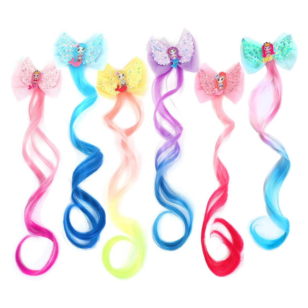 6 Pcs Unicorn Hair Bows Hair Clips For Girls Rainbow Hair Extensions For Kids Toddler Kids Ponytails Hand-made Cute Glitter Hair Accessories