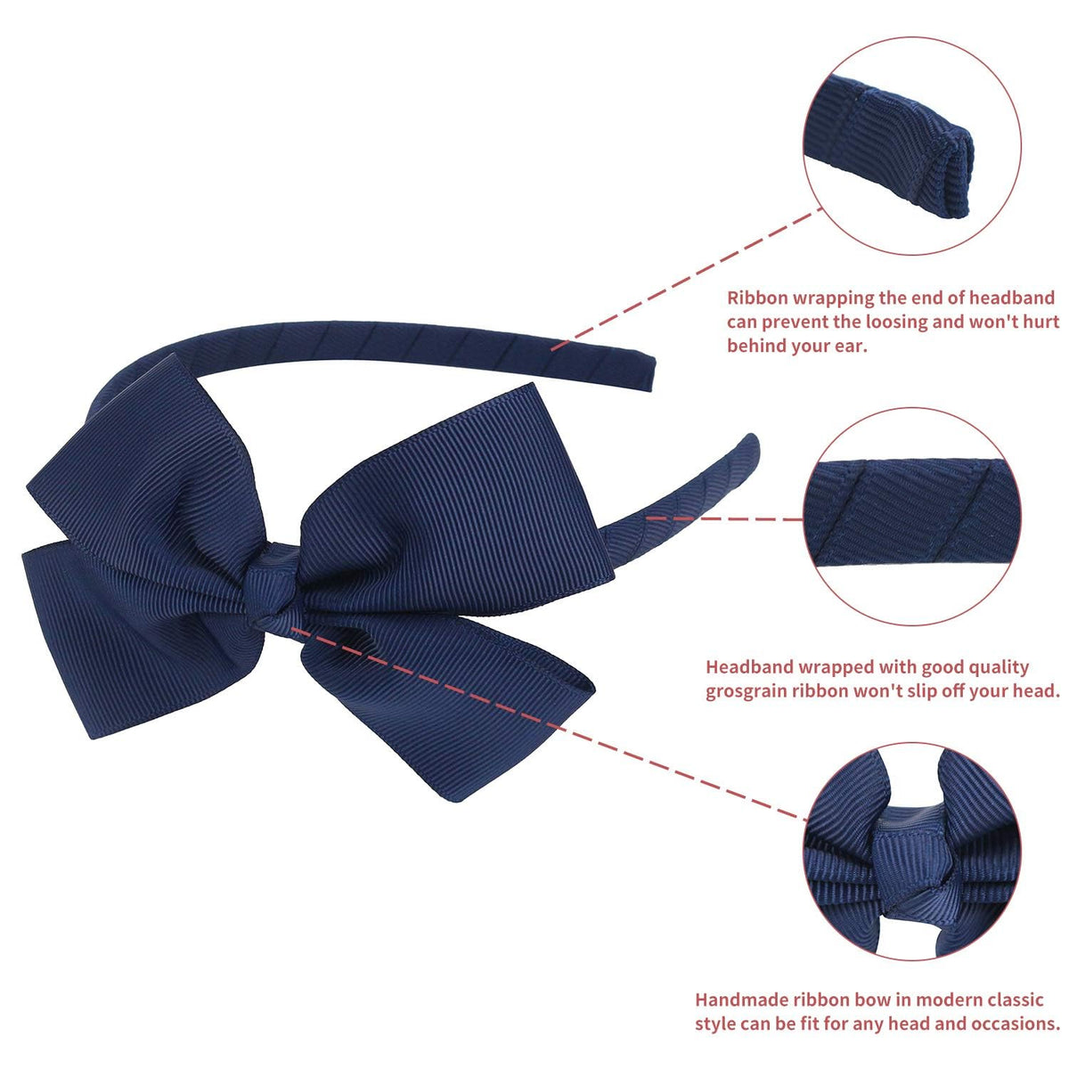 Fashion Cute Navy Blue Bow Headband Back to School Headbands for Girls Toddlers.