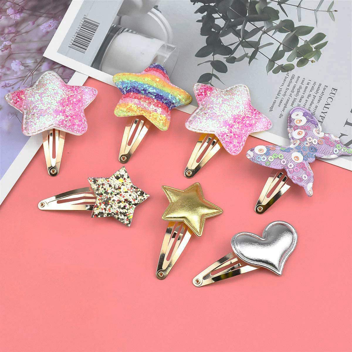 Gingbiss 16 Pcs Girls Hair Clips, Cute Sparkly Snap Hair Barrettes for Kids