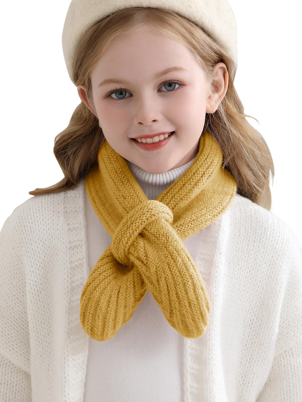 Haloumoning Kids Girls Knit Scarf Toddler Warm Winter Cross Tie Wrap Neck Warmer Cute Scarves 1-14 Years