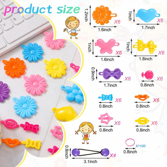 WILLBOND 1184pcs Self Hinge Hair Barrettes for Girls, Kid Hair Accessories