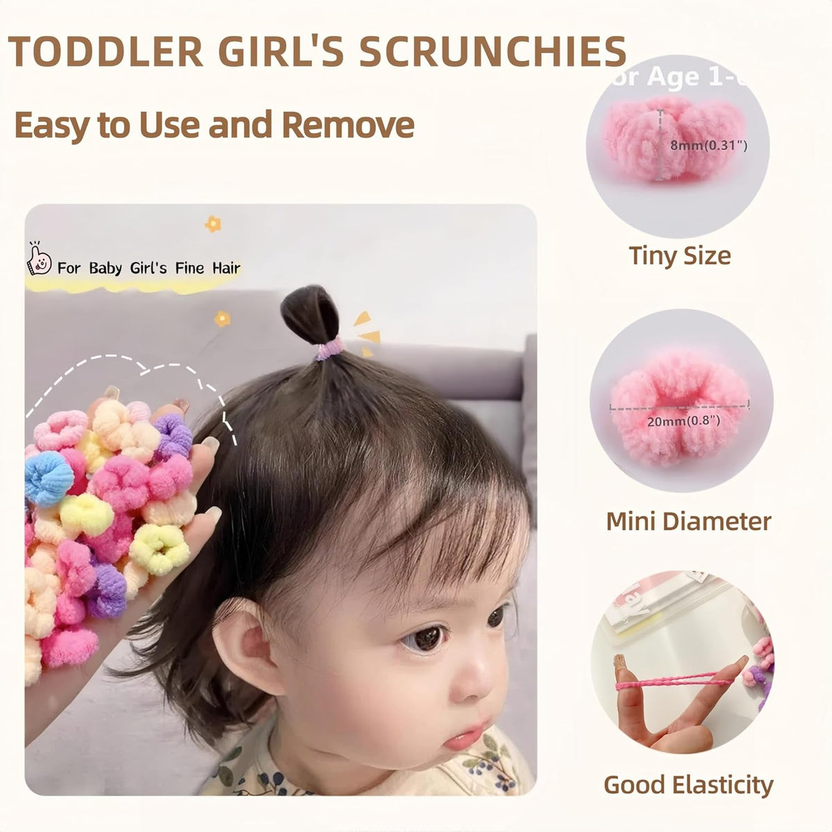 Baby Hair Ties Toddler Hair Accessories No Damage Scrunchies, 120pcs
