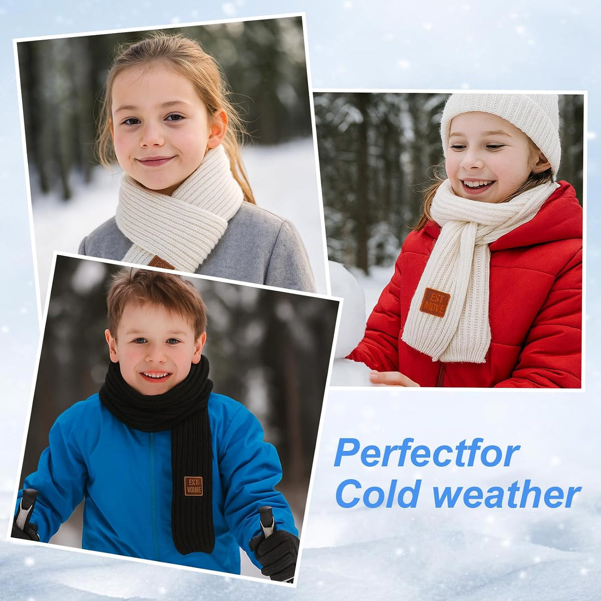 2Pcs Warm Kids Winter Knit Scarves, Soft Knitted Neck Warmer Toddler Scarf, Child Warm Scarves Wrap for Boys Girls