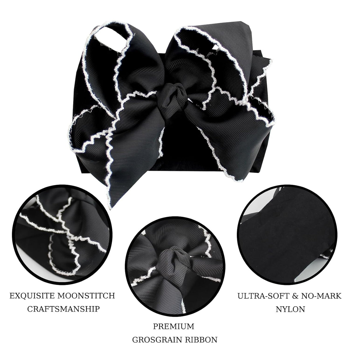 6'' Jumbo Black Baby Girls Bow Headbands, Soft Nylon Headwraps