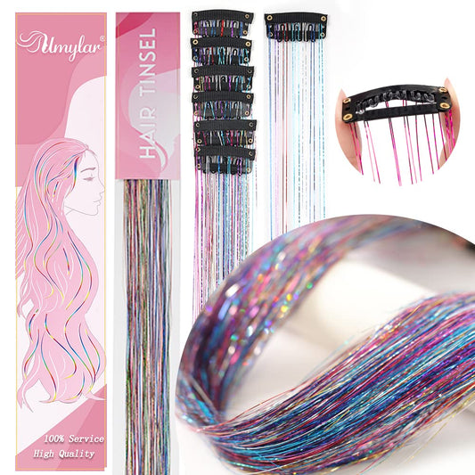 Hair Tinsel Pack of 12 Pcs Colorful Glitter Hair Accessories 20 Inch Clip in Hair Tinsel Extensions Fairy Hair Accessories Party Kit for Women Girls 12Pcs,Colorful#