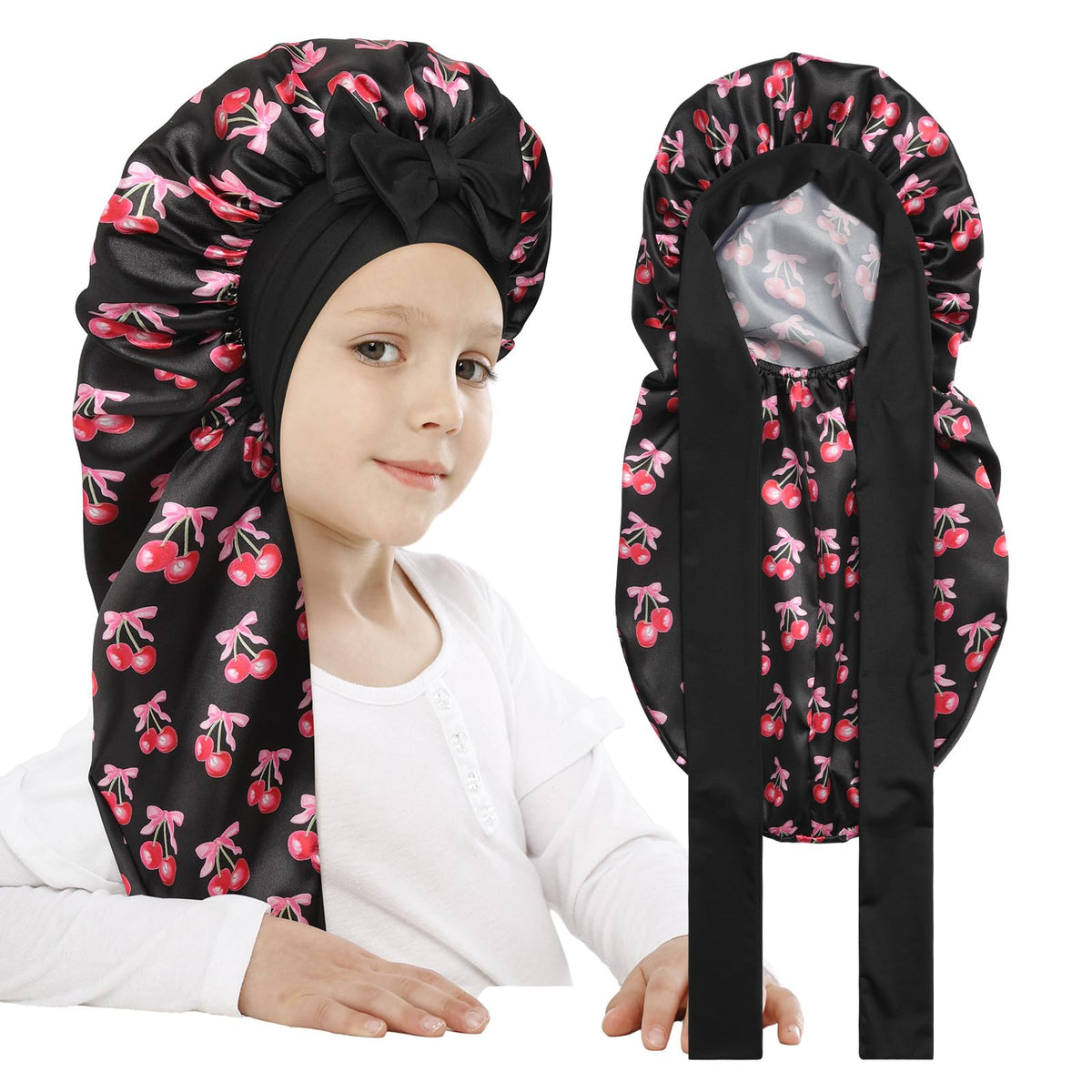 AWAYTR Kids Satin Bonnet for Girls Braids Long Hair Bonnet Sleeping Cap