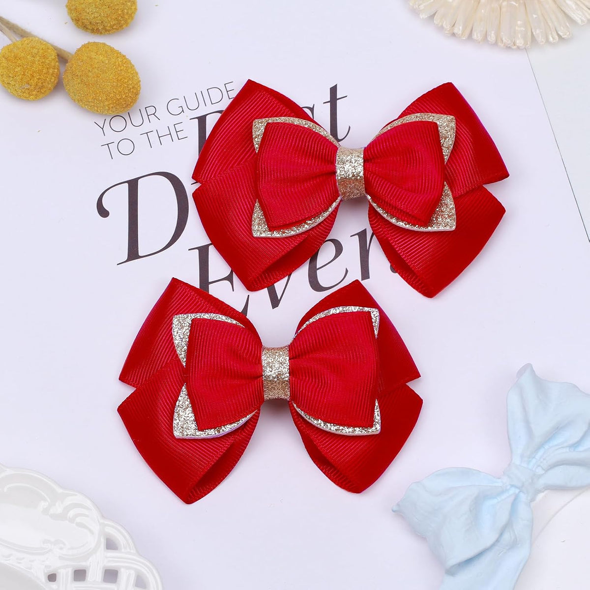 KISZU 4 Inch Hair Bows Clips Large Sparkle Ribbon Girls Alligator Barrettes Glitter Hair Accessories for Toddler Kids Children Teens Women