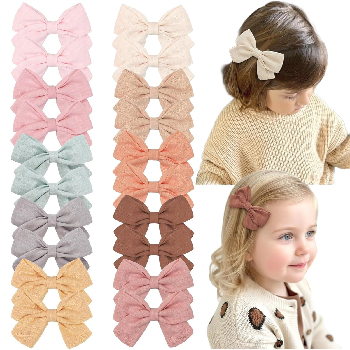 CÉLLOT 40 Pieces Girls Hair Bows Linen Fabric Bows Alligator Clips Hair Accessories for Little Girls Toddlers Kids and Teens