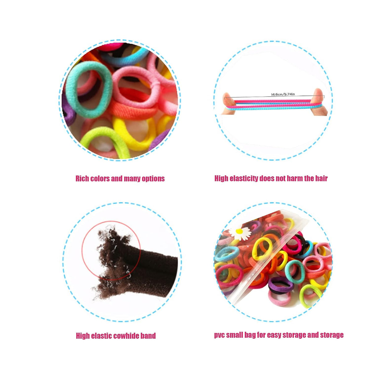 100 Pcs Baby Hair Ties, Cotton Ponytail Holders, No Damage Elastics
