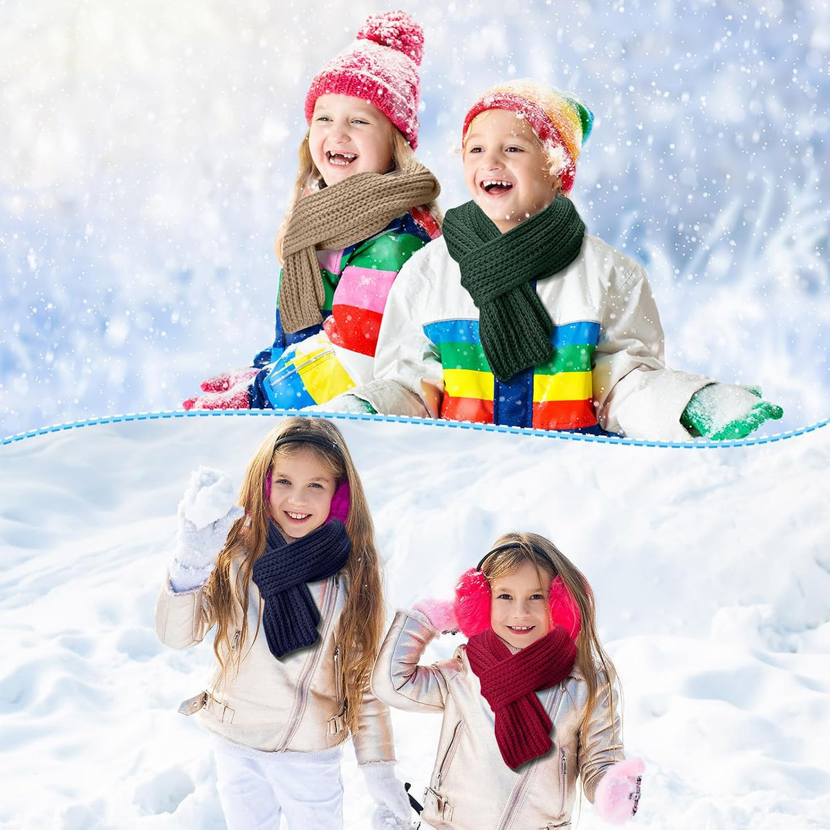 Liitrsh 24 Pcs Kids Scarf Bulk, 47 Inch Long Toddlers Winter Knitted Scarf Thick Warm Neck Warmer Scarves for Girls and Boys