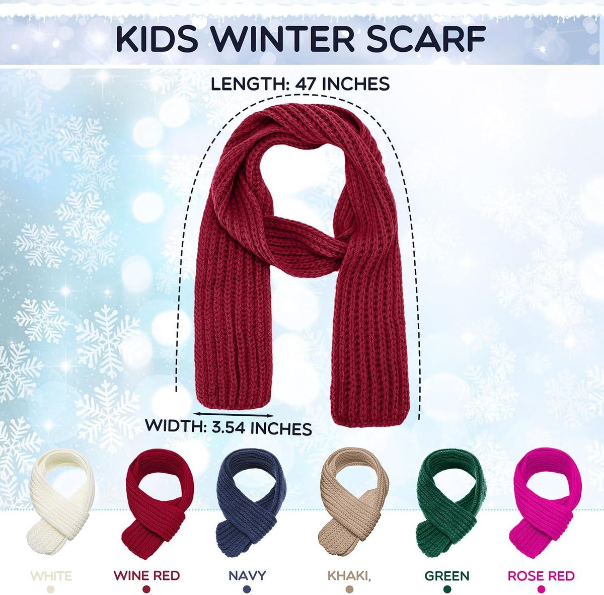 Liitrsh 24 Pcs Kids Scarf Bulk, 47 Inch Long Toddlers Winter Knitted Scarf Thick Warm Neck Warmer Scarves for Girls and Boys