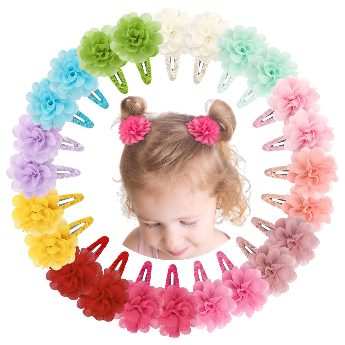 DED 40PCS 2" Chiffon Flower Hair Bows Clips for Girls Infants Toddlers