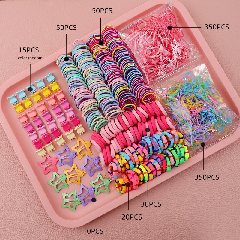889 pcs Elastic Hair Ties for Girls Hair Accessories Ponytail Holders Colorful Rubber Bands Set with 14 pcs Cute Hair Clip
