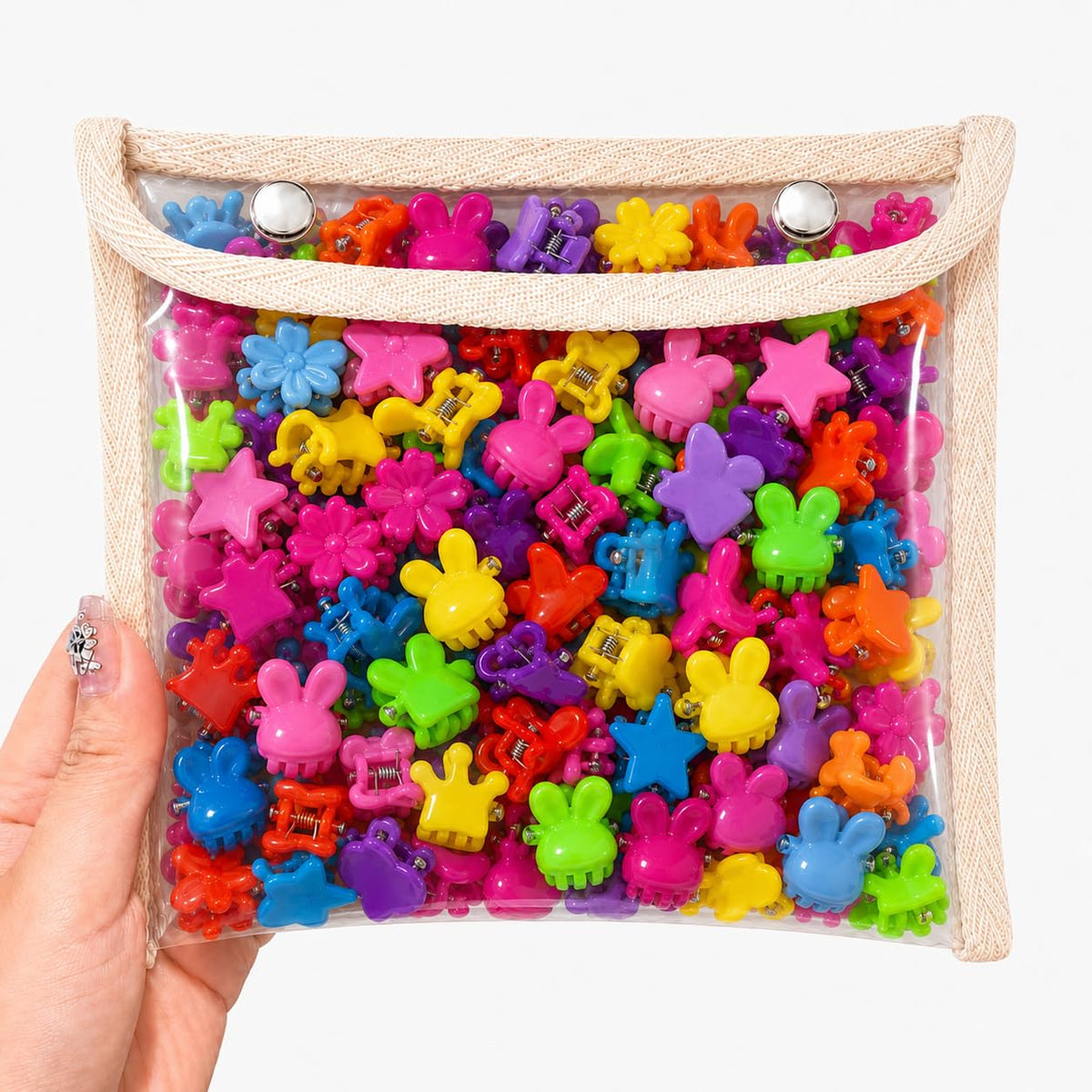 100 Pcs Mini Hair Clips for Girls, Cute Pastel Flower & Animal Design Clips, Durable Plastic Hair Accessories for Toddlers and Kids