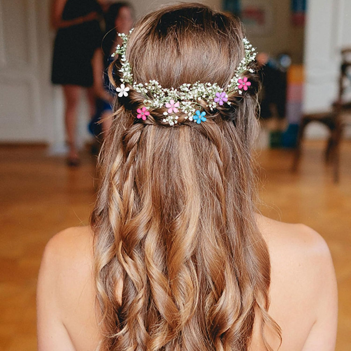 YISSION Colorful Rhinestone Hair Accessories - Mini Flower Hair Clips, Pins & Barrettes for Wedding, Bridal, Girls & Women