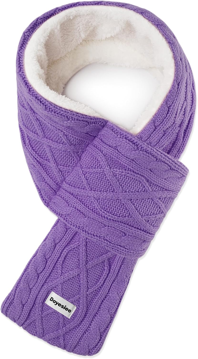 Kids Scarf for Girls Boys, Winter Long Fleece Plush Scarves Knitted Cross Tie Neck Warmer for Cold Weather