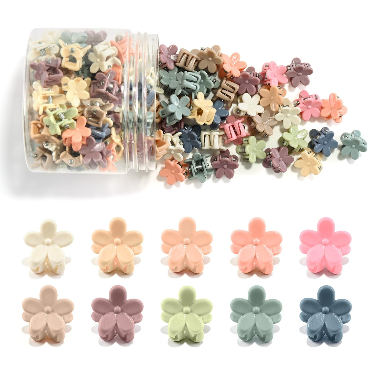 SAOROPEB 100Pcs Mini Flower Hair Clips, Colorful Hair Accessories (Glitter)