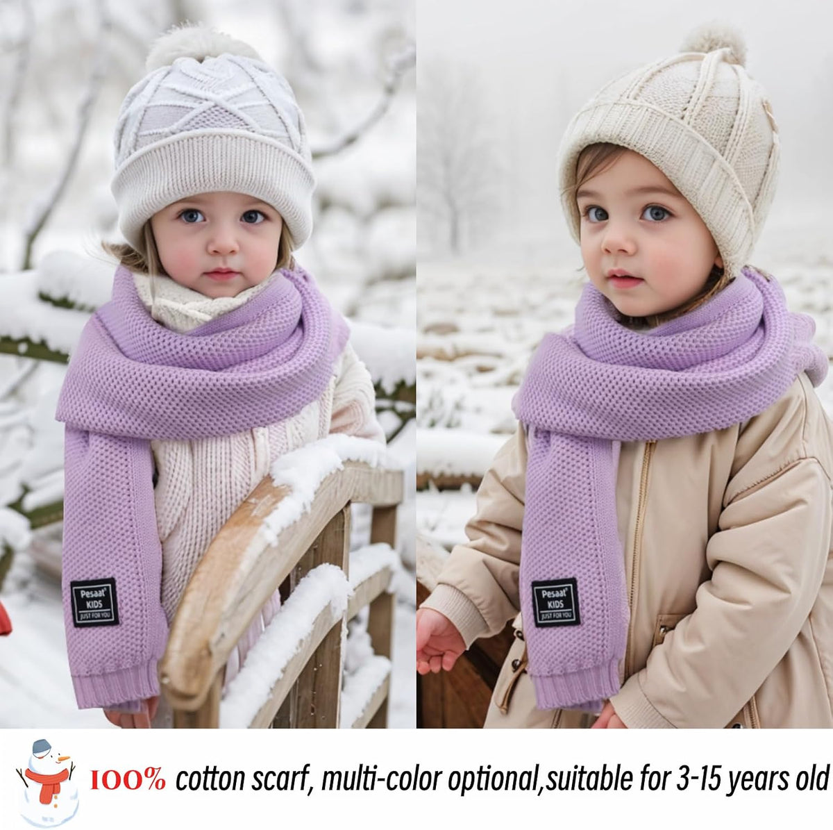 PESAAT Kids Winter Infinity Scarf Knit Cotton Toddler Boy Girls Scarves