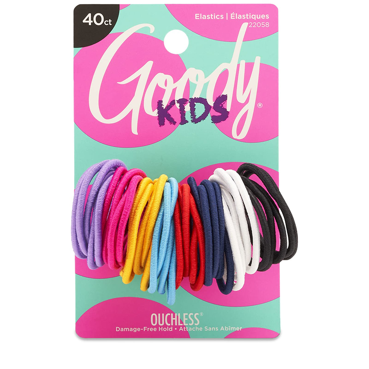 Goody Kids Ouchless Elastic Hair Ties, 60 Ct, Assorted Colors, Pain-Free