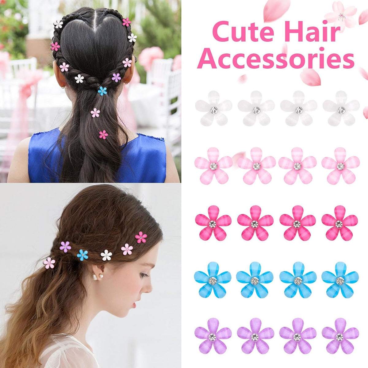 YISSION Colorful Rhinestone Hair Accessories - Mini Flower Hair Clips, Pins & Barrettes for Wedding, Bridal, Girls & Women