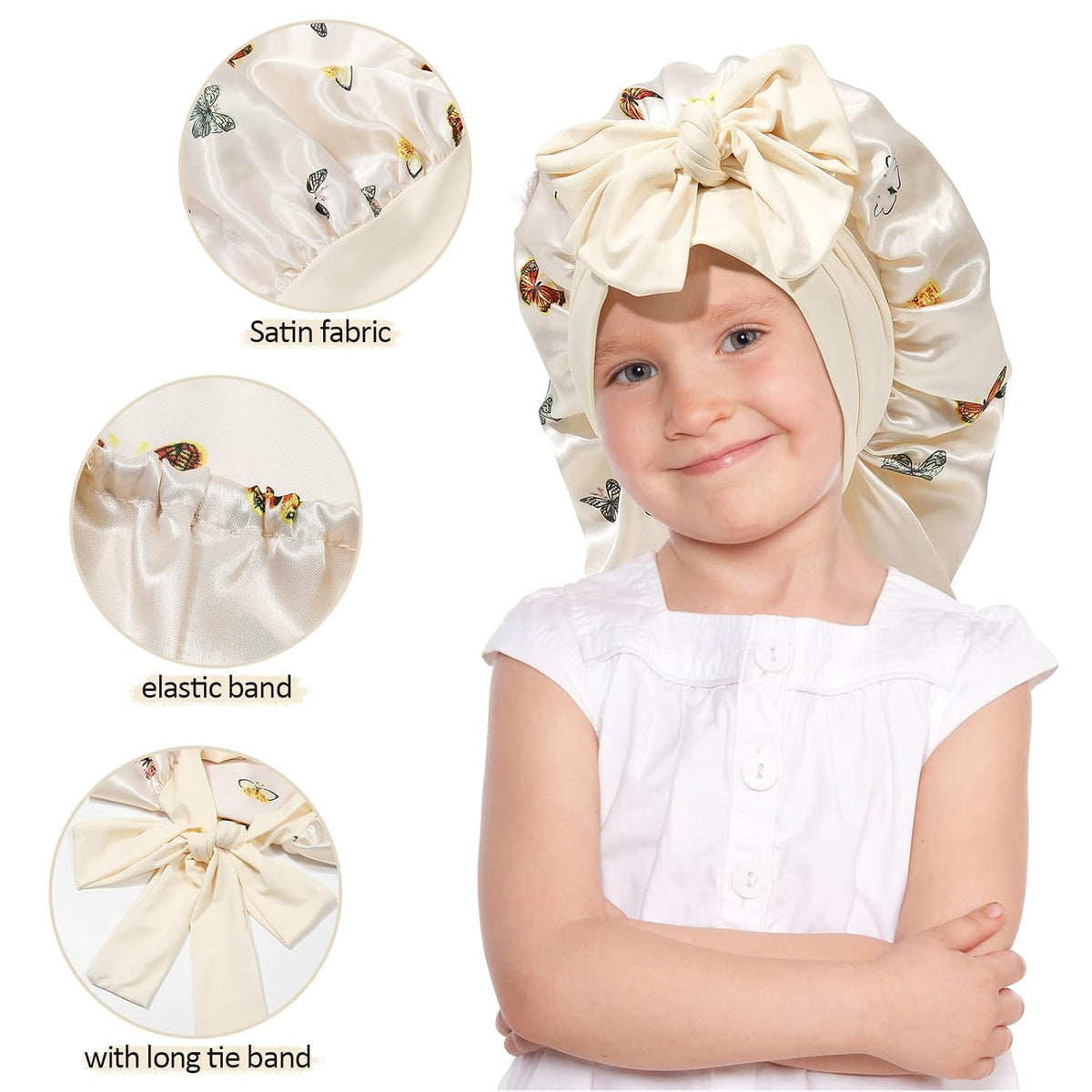 AWAYTR Kids Satin Bonnet for Girls Braids Long Hair Bonnet Sleeping Cap