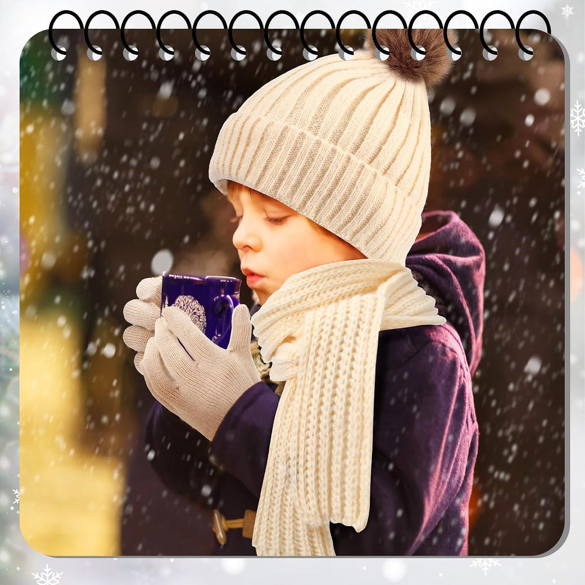 Liitrsh 4 Sets Kids Winter Hat Scarf Gloves Set for Girls