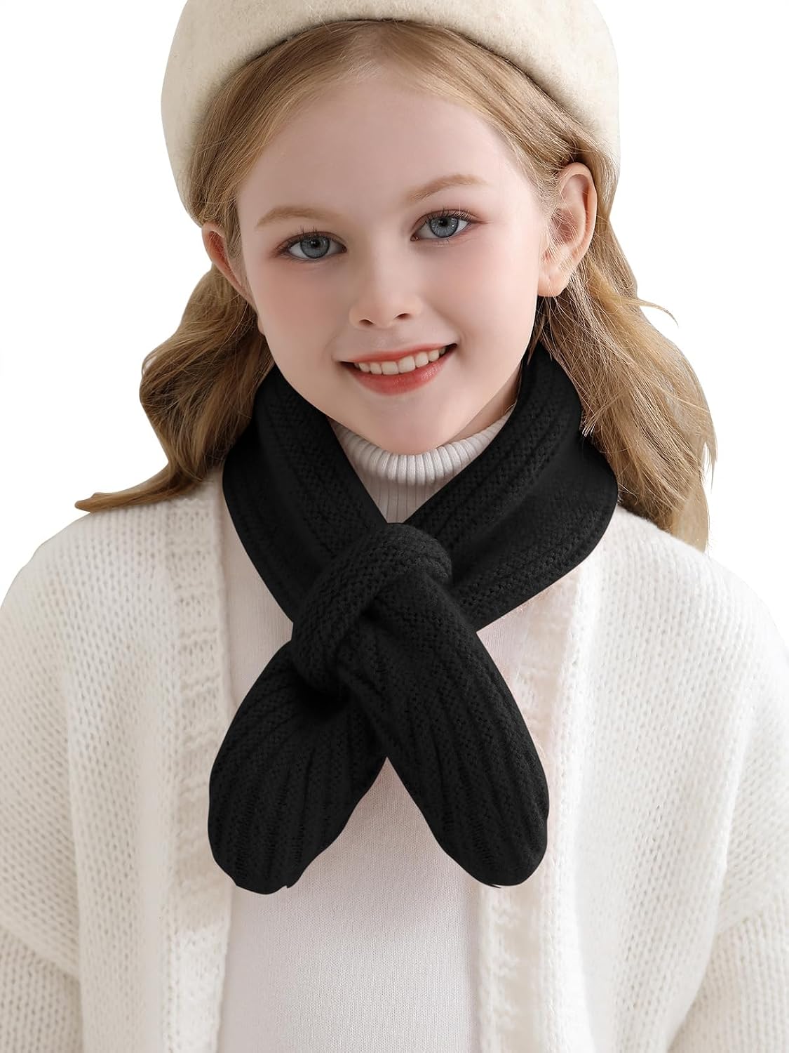 Haloumoning Kids Girls Knit Scarf Toddler Warm Winter Cross Tie Wrap Neck Warmer Cute Scarves 1-14 Years