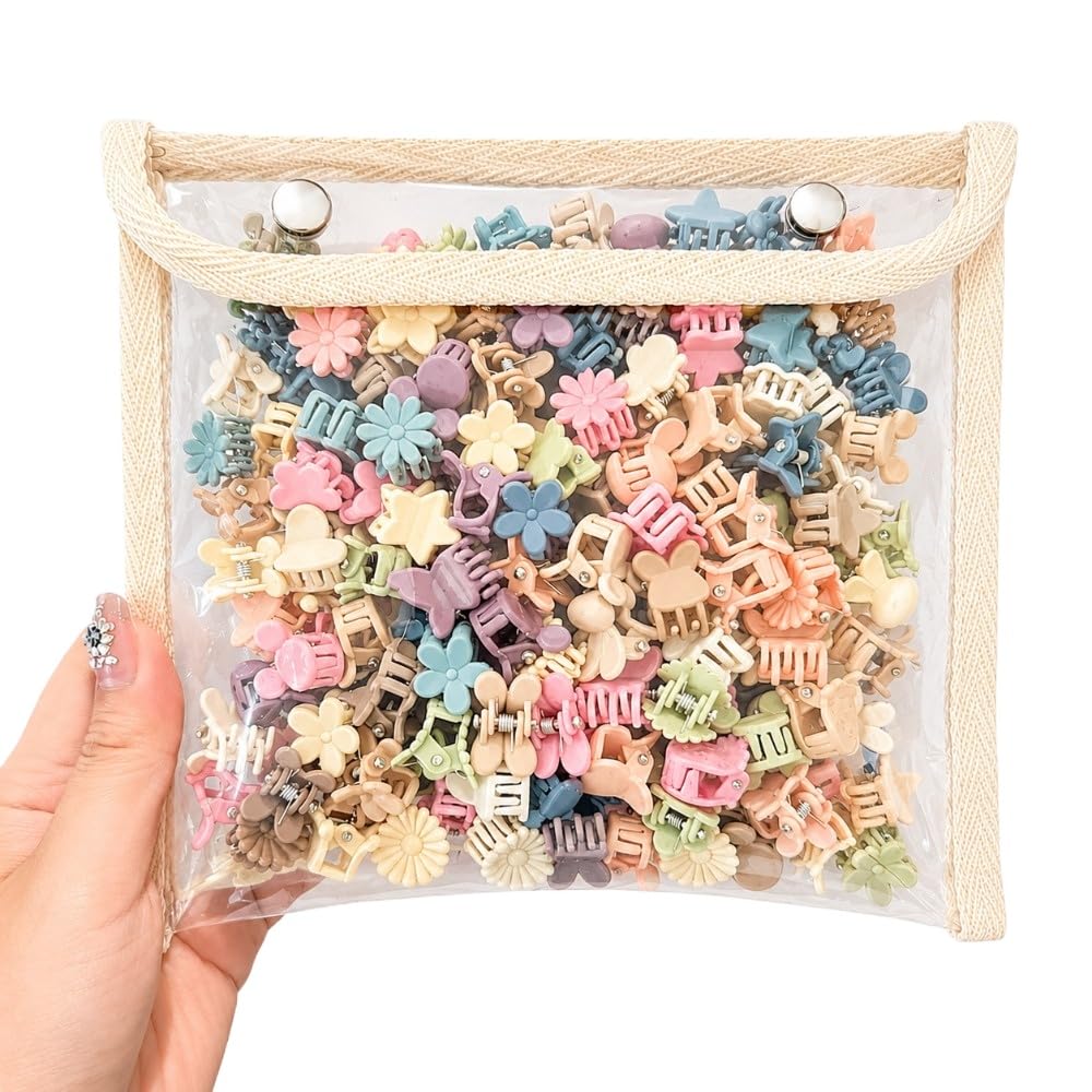 100 Pcs Mini Hair Clips for Girls, Cute Pastel Flower & Animal Design Clips, Durable Plastic Hair Accessories for Toddlers and Kids