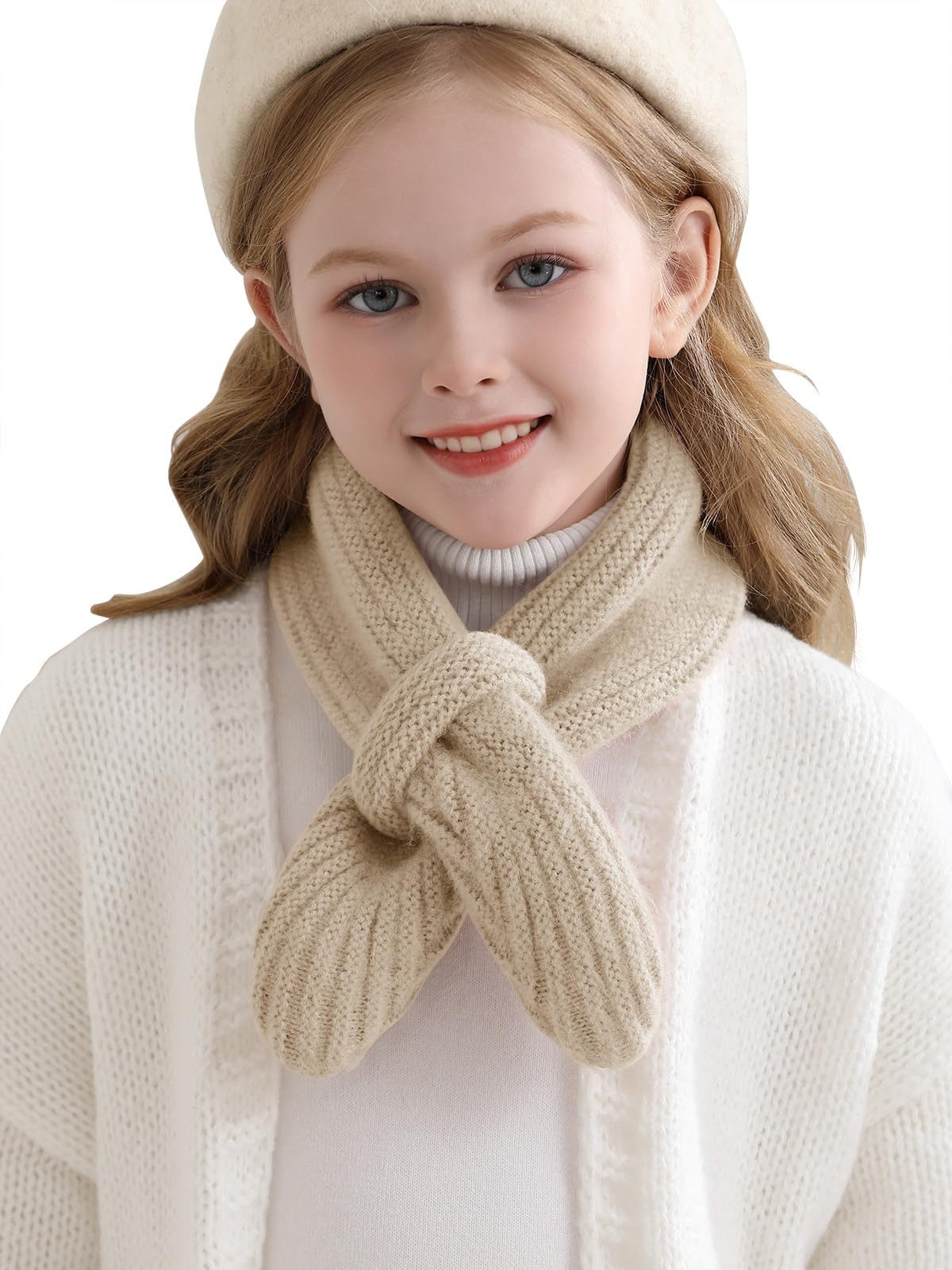 Haloumoning Kids Girls Knit Scarf Toddler Warm Winter Cross Tie Wrap Neck Warmer Cute Scarves 1-14 Years