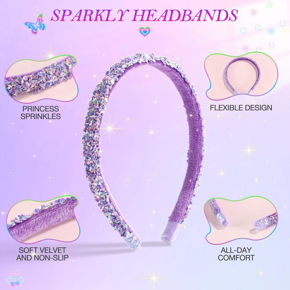 WSYUB Headbands for Girls, Sequin Thin Headband Set for Kids