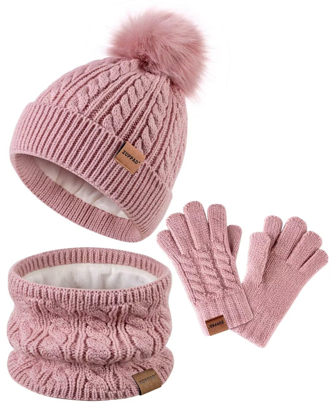 Kids Winter Hat Gloves Scarf Set,Girls Toddler Children Hats Beanie with Pom Knit Neck Warmer Gaiter Mittens Fleece Lined Set