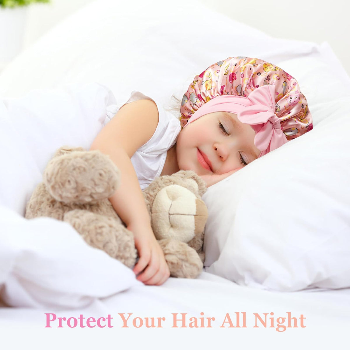 Silk Bonnet for Kids, Satin Hair Bonnet for Sleeping with Tie Band