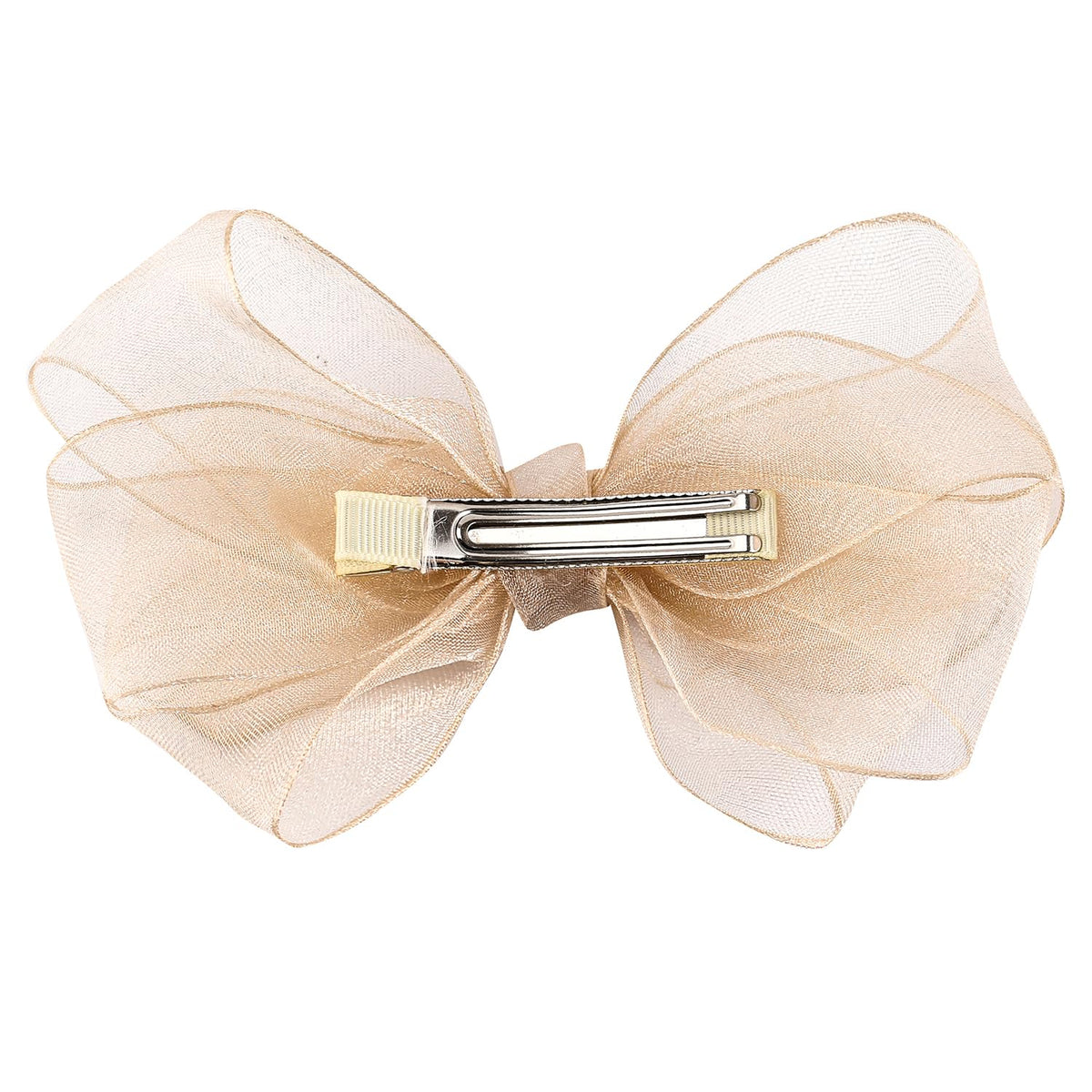 5.5-Inch Organza Double Hair Bows Alligator Clips Hair Accessories for Girls Toddler Kids Children Teens -Champagne Gold