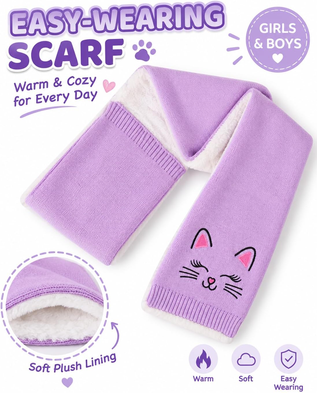 Kids Scarf Warm Fleece Knitted Neck Warmer for Girls Boys