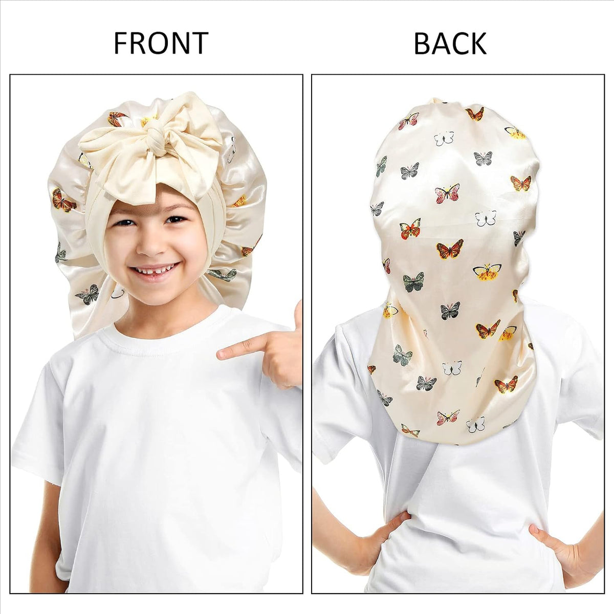 AWAYTR Kids Satin Bonnet for Girls Braids Long Hair Bonnet Sleeping Cap