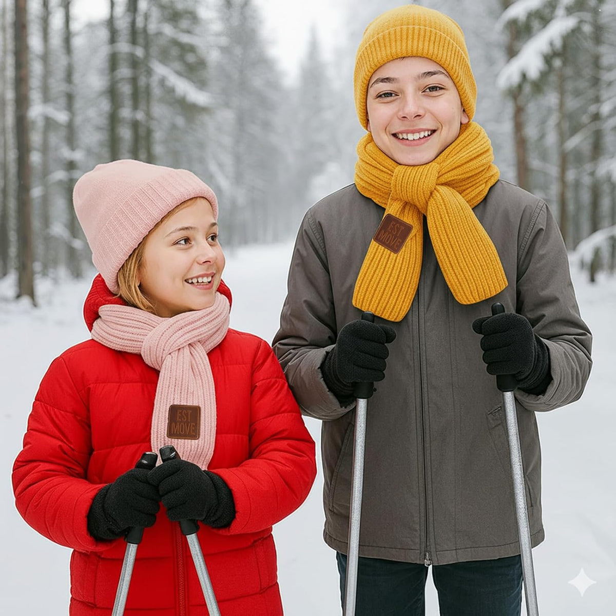 Abeillo 2 Pack Warm Kids Winter Knit Scarves Soft Knitted Neck Warmer Scarf Warm Scarves Wrap for Boys Girls